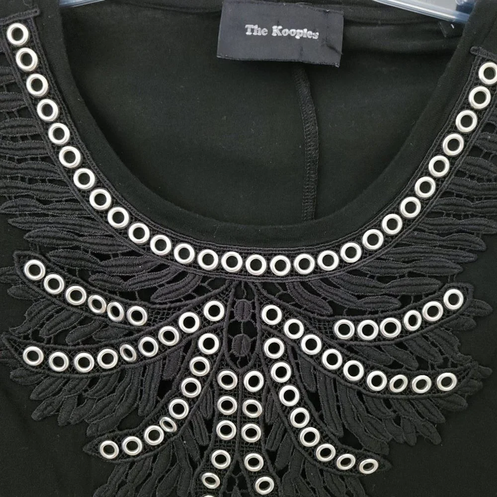 The Kooples Woman Black Short Sleeve Shirt with Silver Grommets - Picture 2 of 3